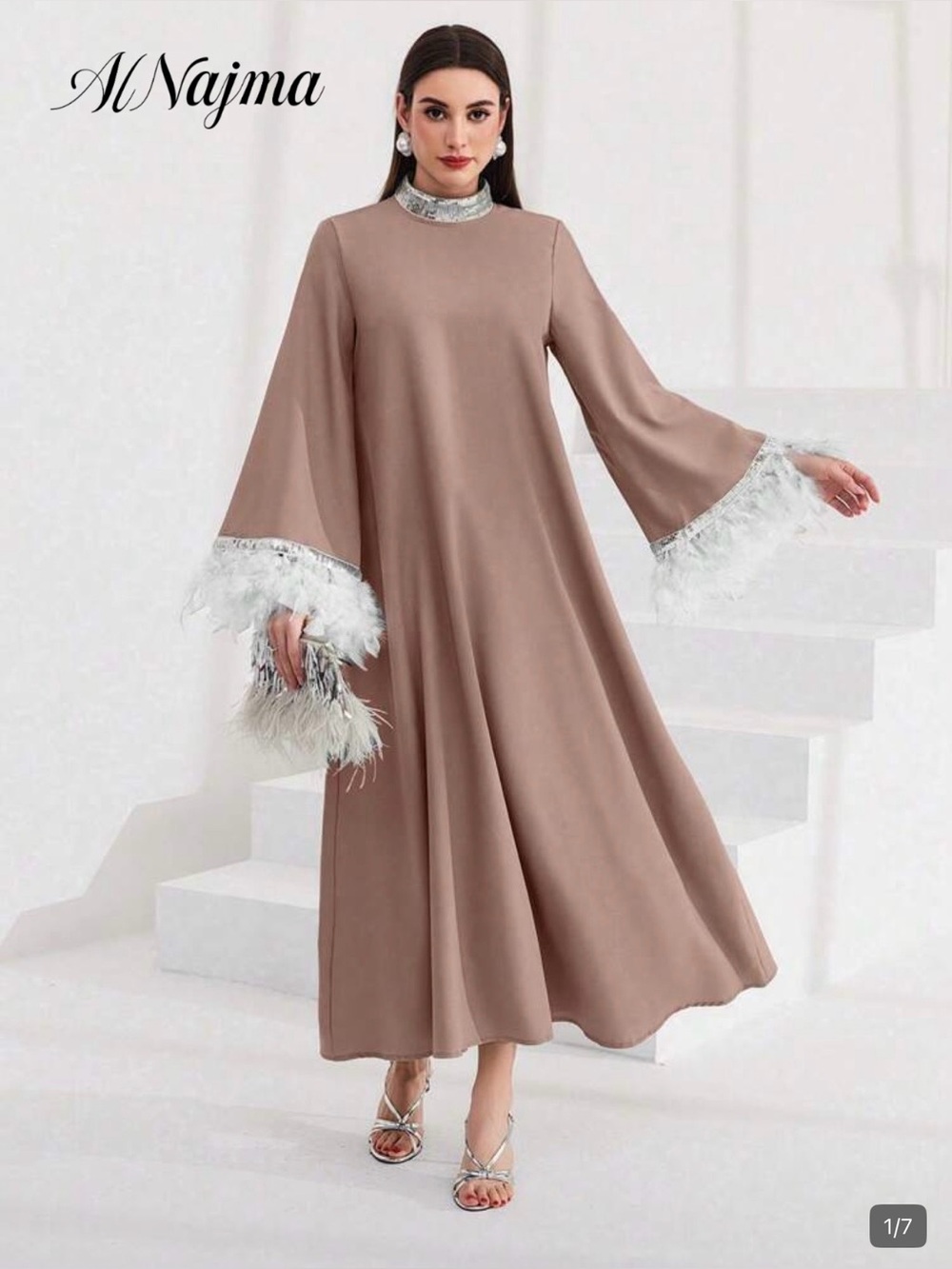 SHEIN Tan Dress with Silver Sequin Trim - Picture 6 of 6